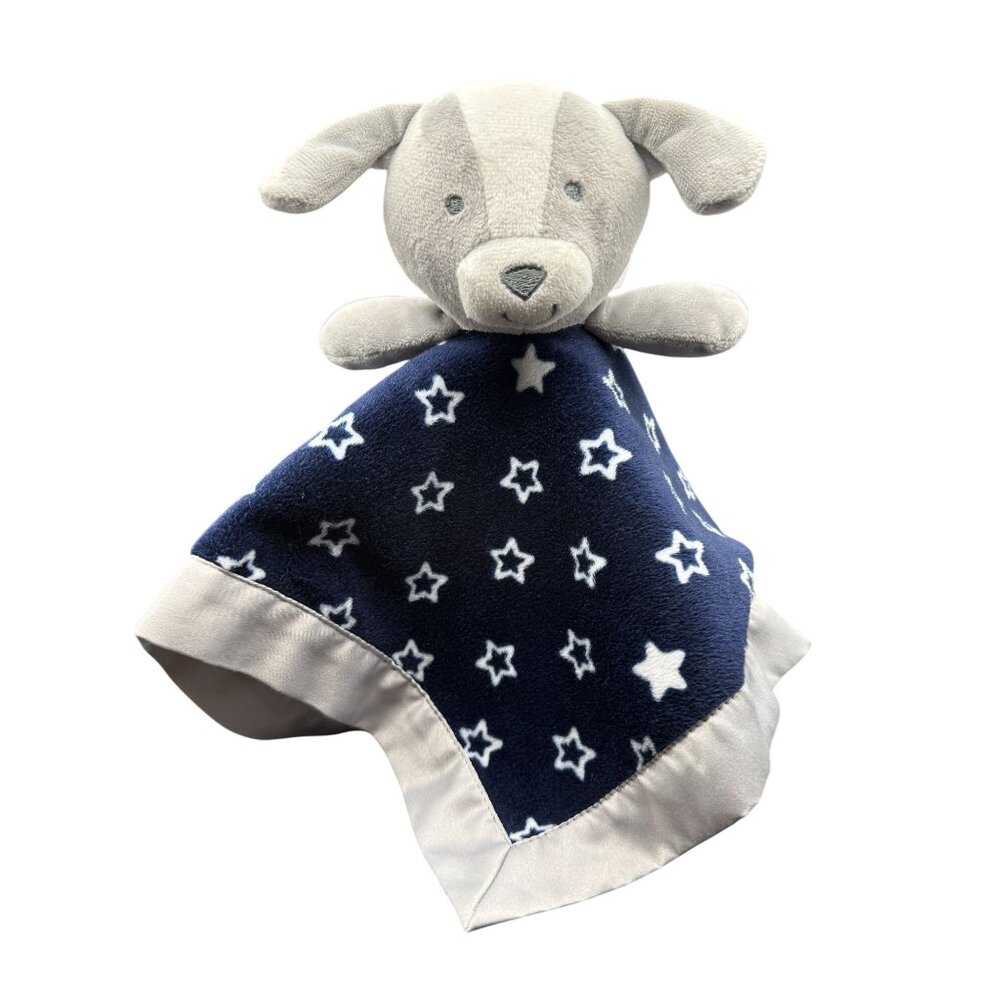 Carters Child of Mine Navy Gray Puppy Dog Lovey Security blanket Satin back 2017